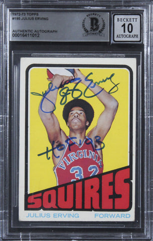 Julius Erving "HOF 93" Signed 1972 Topps #195 Rookie Card Auto 10 BAS Slab 3