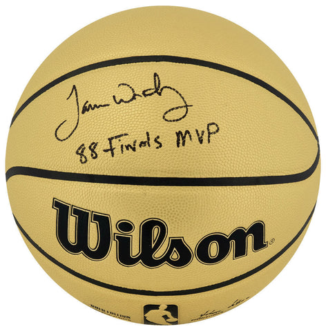 James Worthy Signed Wilson Gold NBA Basketball w/88 Finals MVP - (SCHWARTZ COA)