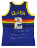Nuggets Alex English "Career Stat" Signed Blue M&N 87-88 TB Jersey BAS #3W197629