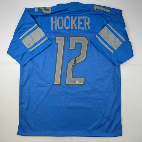 Autographed/Signed Hendon Hooker Detroit Blue Football Jersey Beckett BAS COA