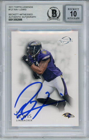Ray Lewis Signed 2011 Topps Legends #127 Trading Card Beckett 10 Slab 35257