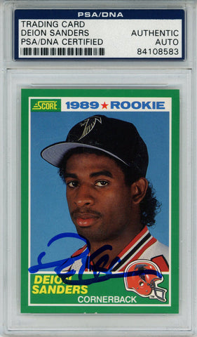 Deion Sanders Autographed/Signed 1989 Score #246 Trading Card PSA Slab 43757