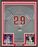 FRAMED Signed JOHN KRUK 35x39 Philadelphia Grey Jersey JSA COA Auto