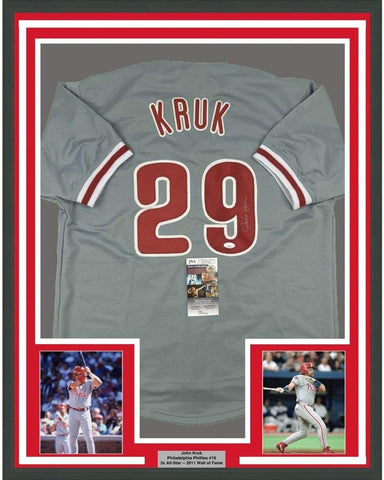FRAMED Signed JOHN KRUK 35x39 Philadelphia Grey Jersey JSA COA Auto