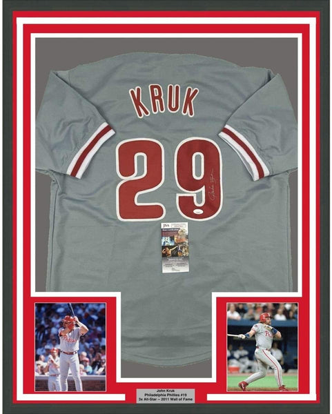 FRAMED Signed JOHN KRUK 35x39 Philadelphia Grey Jersey JSA COA Auto