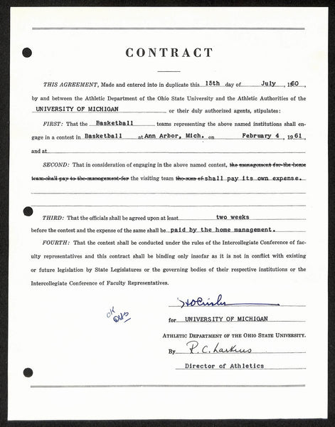 Fritz Crisler HOF Michigan Head Coach Signed/Auto Contract PSA BA199002