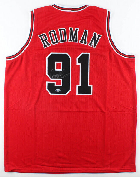 Dennis Rodman Signed Chicago Bulls Jersey -Beckett COA-7xNBA Rbnd Champ The Worm