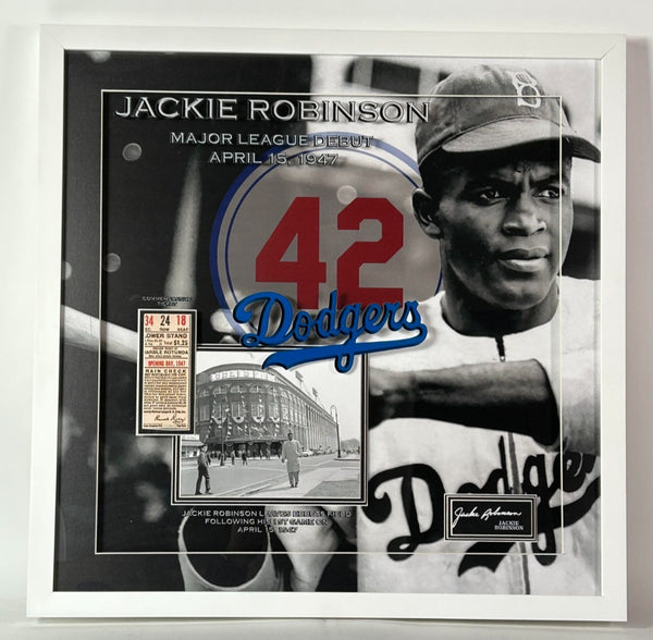 Jackie Robinson Laser Signature Brooklyn Dodgers Debut Framed Collage