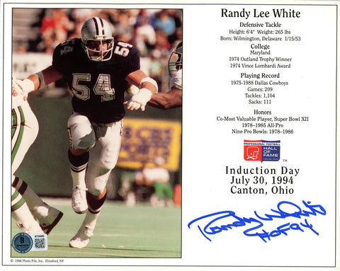 Randy White Autographed/Signed Dallas Cowboys 8x10 Photo HOF Beckett 56699