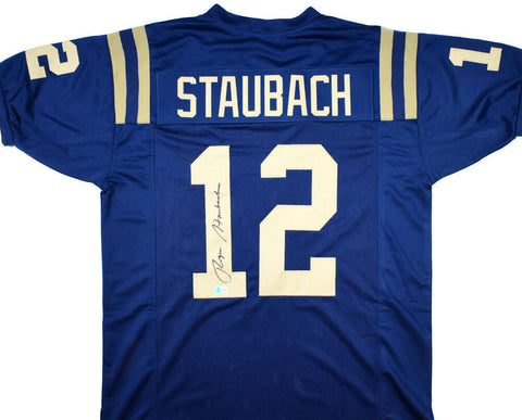 Roger Staubach Autographed Navy College Style Jersey - Beckett W Hologram *Black
