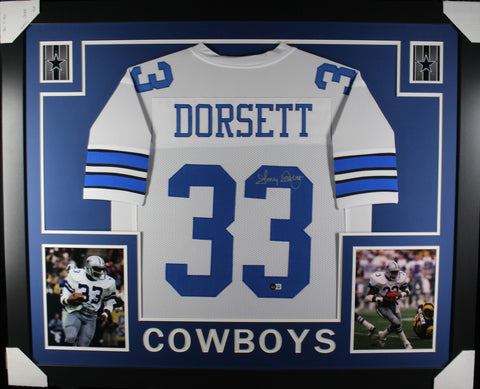 Tony Dorsett Autographed Pro Style White Framed Jersey 35x43 Beckett 44596