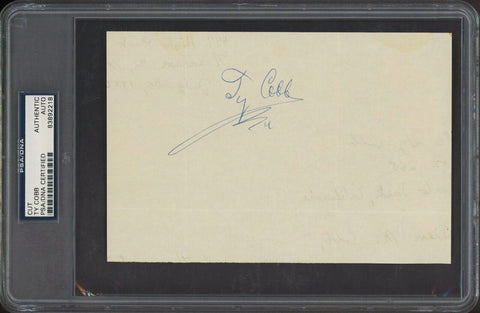 Tigers Ty Cobb Authentic Signed 4.75x7.25 Cut Signature PSA/DNA Slabbed