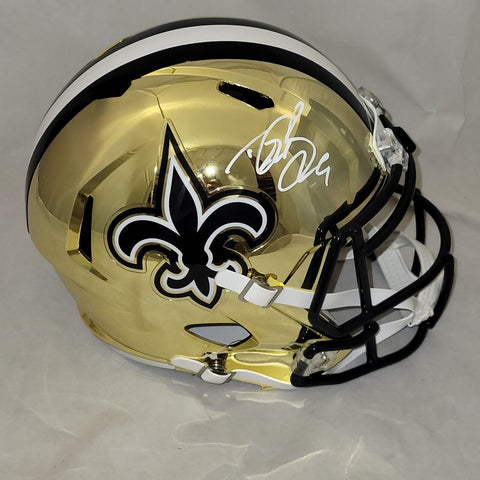 DREW BREES SIGNED NEW ORLEANS SAINTS F/S CHROME SPEED REPLICA HELMET BECKETT