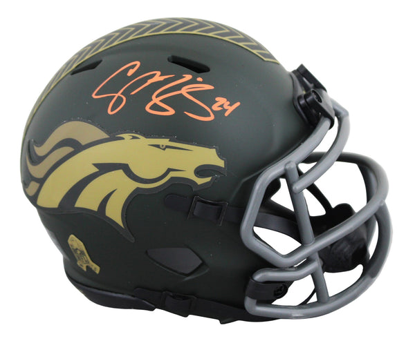 Broncos Champ Bailey Signed Salute To Service IV Speed Mini Helmet BAS Witnessed