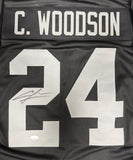 Raiders HOF'er CHARLES WOODSON Signed Custom Replica Black Jersey AUTO - JSA