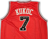 CHICAGO BULLS TONI KUKOC AUTOGRAPHED RED JERSEY "3X NBA CHAMP" JSA STOCK #215747
