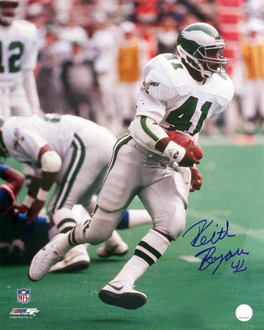 Keith Byars Signed Eagles White Jersey Action 16x20 Photo - (SCHWARTZ COA)