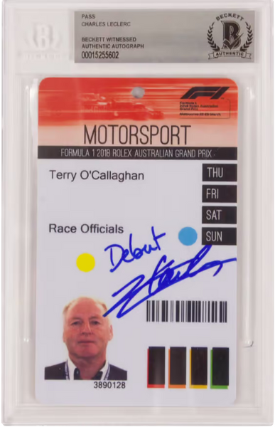 Charles Leclerc Signed Formula 1 Race Pass Inscribed Debut - BGS Authentic