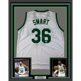 Framed Autographed/Signed Marcus Smart 33x42 Boston White Jersey Beckett COA