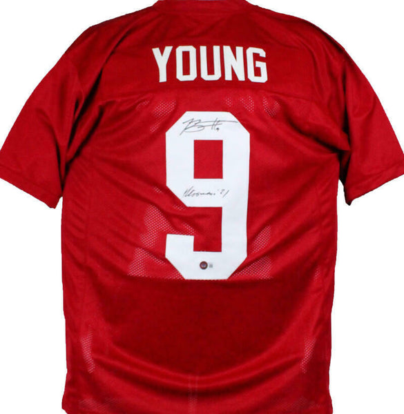 Bryce Young Autographed Crimson College Style Jersey w/Hesiman- Beckett W Holo