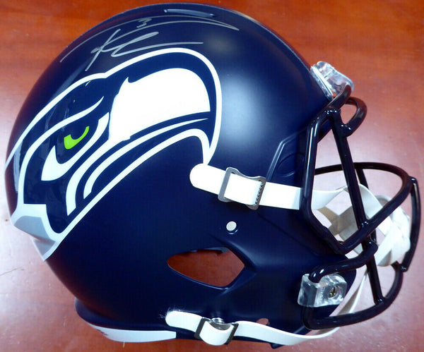 RUSSELL WILSON AUTOGRAPHED SEAHAWKS SPEED FULL SIZE HELMET IN SILVER RW 113611