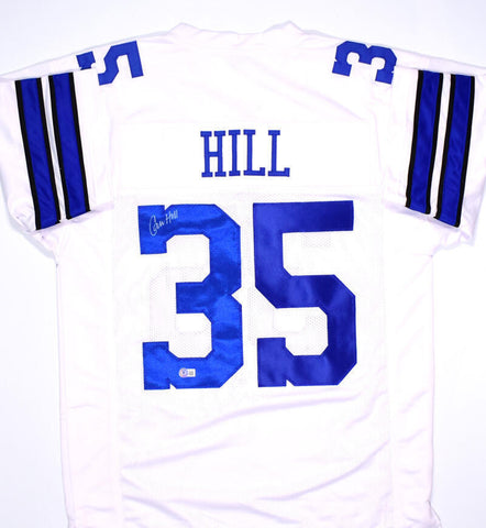 Calvin Hill Autographed White Pro Style Jersey- Beckett Hologram *Silver