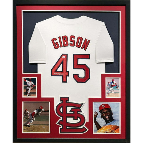 Bob Gibson Autographed Signed Framed St. Louis Cardinals HOF Jersey JSA