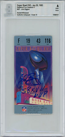 John Riggins Autographed Super Bowl XVII Ticket Stub SB MVP BAS Slab 42982