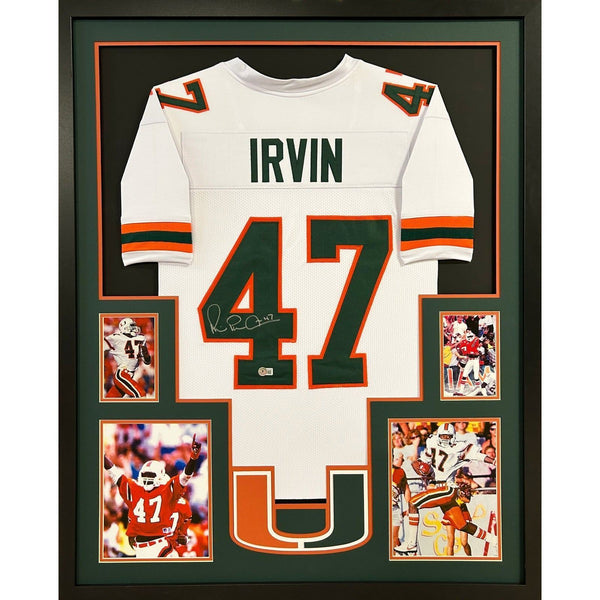 Michael Irvin Autographed Signed Framed White Miami Hurricanes Jersey BECKETT