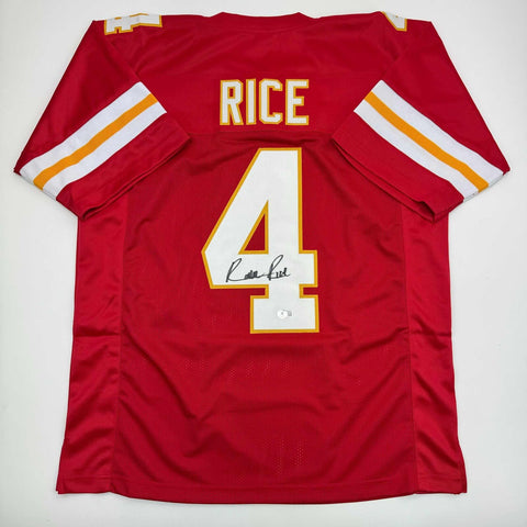 Autographed/Signed Rashee Rice Kansas City Red Football Jersey Beckett BAS COA