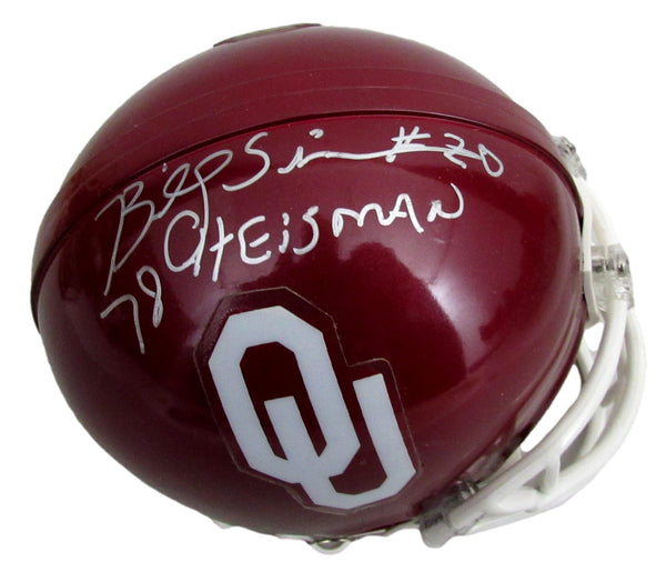 Billy Sims Signed/Inscribed Red Oklahoma Mini Football Helmet JSA 213125