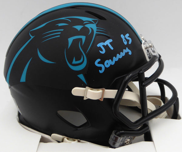 black panthers football helmet Ja'Tavion Sanders Autographed Panthers Eclipse Black Mini Helmet Becke – Super Sports Center