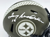 TERRY BRADSHAW AUTOGRAPHED STEELERS GREEN SALUTE TO SERVICE MINI HELMET BECKETT