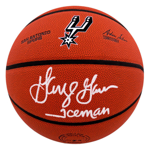 George Gervin Signed Spurs Logo Wilson NBA Basketball w/Iceman - (SCHWARTZ COA)