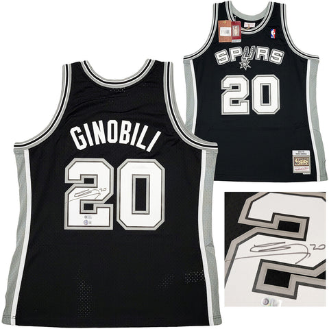 SPURS MANU GINOBILI AUTOGRAPHED BLACK M&N SWINGMAN JERSEY XL BECKETT 211905