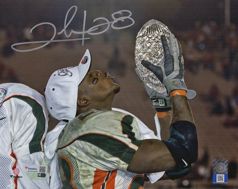 Clinton Portis Signed Miami Kissing Football 8x10 Photo - (Fanatics COA)