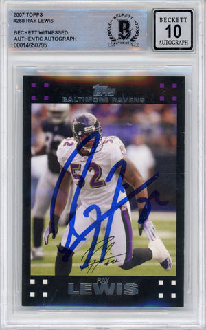 Ray Lewis Autographed/Signed 2007 Topps #268 Trading Card Beckett Slab 39227