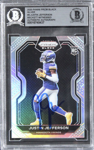 Vikings Justin Jefferson Signed 2020 Panini Prizm Black Silver #9 RC BAS Slabbed