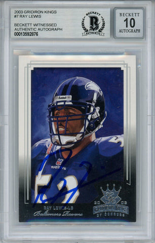 Ray Lewis Signed 2003 Gridiron Kings #7 Trading Card Beckett 10 Slab 35256