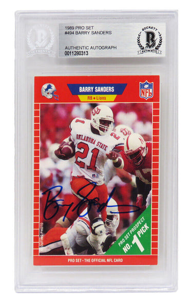 BARRY SANDERS Autographed Oklahoma State 1989 ProSet Rookie Card #494-BECKETT