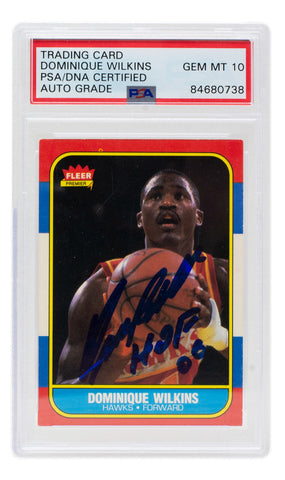 Dominique Wilkins Signed 1986 Atlanta Hawks Fleer Card #121 HOF 06 PSA/DNA 10