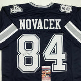 Autographed/Signed JAY NOVACEK Dallas Dark Blue Football Jersey JSA COA Auto