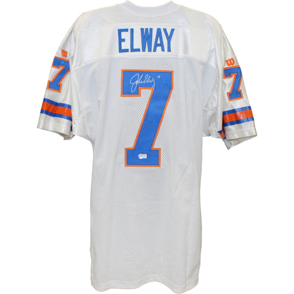 John Elway Autographed Denver Broncos Wilson Sz 46 White Jersey Beckett 52847