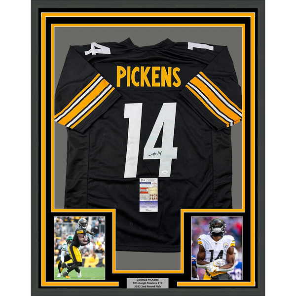 Framed Autographed/Signed George Pickens 33x42 Pittsburgh Black Jersey JSA COA