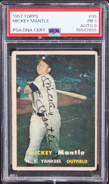 Yankees Mickey Mantle Signed 1957 Topps #95 Card PR 1 Auto 9! PSA/DNA Slabbed