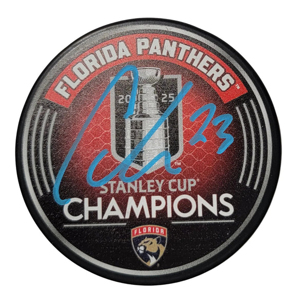 Carter Verhaeghe Signed Florida Panthers 2025 Stanley Cup Champions Puck JSA