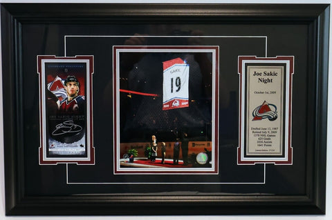 Joe Sakic Night Autographed ticket with Photo and Engraved Plaque (JSA COA)