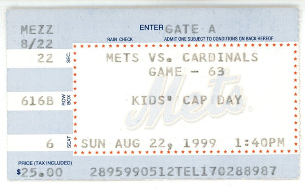 Mark McGwire St Louis Cardinals 08/22/99 50HR 4 Consecutive Seasons Ticket 56249