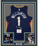 FRAMED Signed ZION WILLIAMSON 35x39 Blue Nike Jersey Fanatics COA