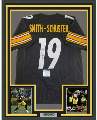 Framed Autographed/Signed JuJu Smith-Schuster 33x42 Pitt Black Jersey BAS COA